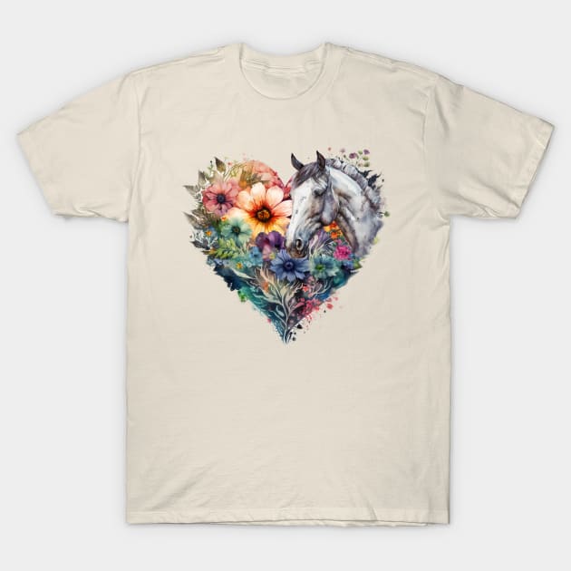 Floral Heart with Horsehead T-Shirt by Biophilia